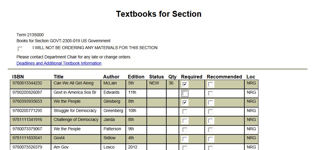 textbooks for section